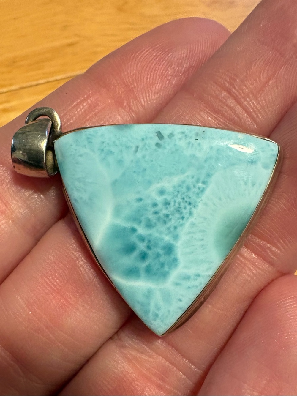 Stunning triangularSterling Silver genuine Larimar Pendant - Light Blue- rare - Picture 2 of 7
